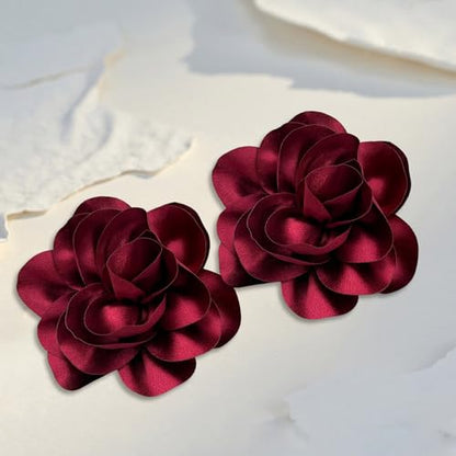2Pack 6inch Extra Large Satin Brooches Lapel Pins Dainty Elegant Fabric Camellia Rose Flower Brooch Pin for Women Wedding Part Dance Clothes Accessories Jewelry - color: Dark Red
