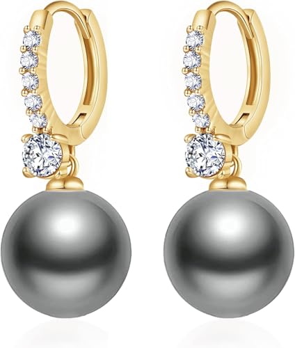 Pearl Earrings for Women 14K Gold Plated Hypoallergenic Pearl Earrings 5A Cubic Zirconia Dangle Earrings Elegant Jewelry - color: 2-Gold-black
