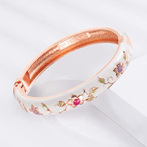 UJOY Cloisonne Bracelet Butterfly Hinge Indian Cuff Bangle Enameled Jewelry Flower Bracelets for Women Gift Box 55A114 - color: A117-2 Pcs Set-White Pink