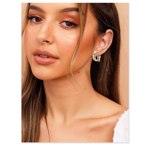 Gold Metal Clip On Earrings for Women Non Pierced Dangle Drop Earrings Multiple Styles - color: gold hoop C