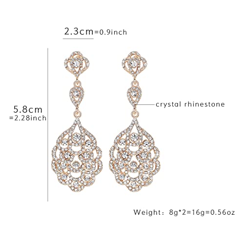 Wedding Teardrop Dangle Earrings Crystal Rhinestone Beaded Chandelier Earrings for Brides Gold - color: B-smallgold