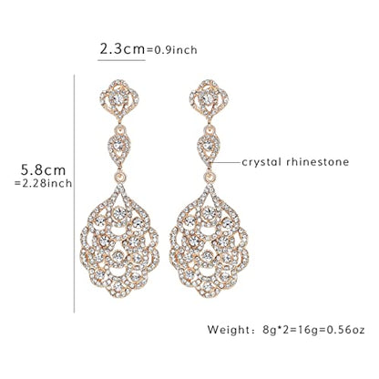 Wedding Teardrop Dangle Earrings Crystal Rhinestone Beaded Chandelier Earrings for Brides Gold - color: B-smallgold