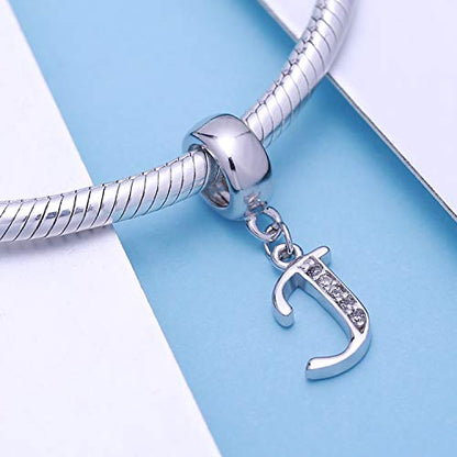 925 Sterling Silver Letter Charms Fits Pandora Bracelets, Gift for Women | A-Z Alphabet Initial Charm with CZ,Great gift for Christmas, Valentine's Day, Mother's Day. - color: J