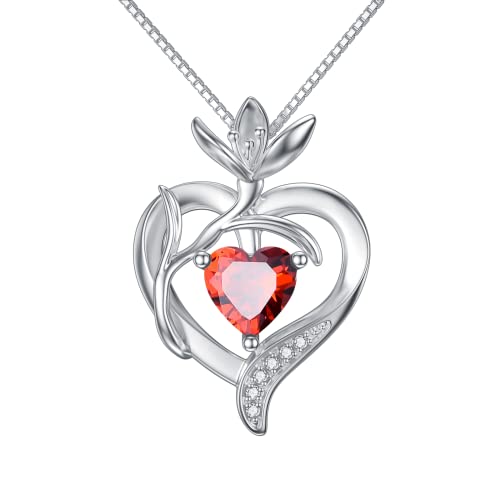 TOUPOP Birth Flower Necklace 925 Sterling Silver Heart Birthstone Pendant Necklaces Birth Month Floral Jewelry Birthday Valentines Day Mothers Day Gifts for Women Wife Mom - style: 1-January-Snowdrop