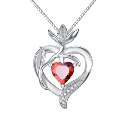 TOUPOP Birth Flower Necklace 925 Sterling Silver Heart Birthstone Pendant Necklaces Birth Month Floral Jewelry Birthday Valentines Day Mothers Day Gifts for Women Wife Mom - style: 1-January-Snowdrop