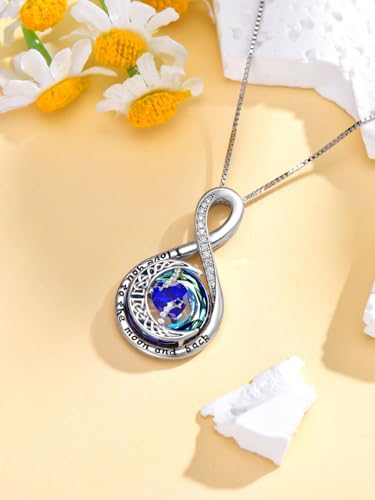 TOUPOP Birthstone Necklace for Women 925 Sterling Silver Moon and Star Pendant Necklaces I Love You to the Moon and Back Jewelry Anniversary Birthday Gifts for Her Wife Girlfriend Mom - color: 09-Sept-Sapphire