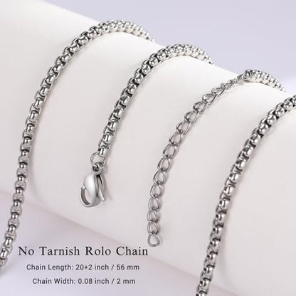 Eusense Stainless Steel Chain Necklace for Men Women Rolo/Wheat/Snake/Box Chain, 2-3MM, 20-24 Inches with Delicate Gift Box - color: Silver, size: 20+2 Inches Length, style: Rolo Chain-2MM Width