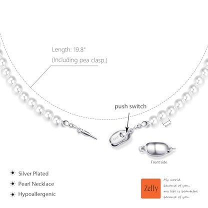 Zeffy Pearl Necklace 4MM/6MM/8MM Dainty Round Imitation Pearl Choker Necklace Wedding Pearl Necklace Delicate Jewelry for Women Simple Bridesmaid Jewelry Gifts - style: 6mm Silver Pearl Necklace(18"+2")