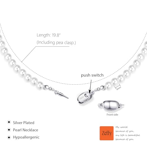 Zeffy Pearl Necklace 4MM/6MM/8MM Dainty Round Imitation Pearl Choker Necklace Wedding Pearl Necklace Delicate Jewelry for Women Simple Bridesmaid Jewelry Gifts - style: 6mm Silver Pearl Necklace(18"+2")