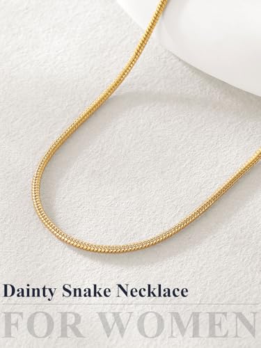 U7 Snake Necklace for Women 14K Gold Plated/Silver/Rose Gold/Black Chain Necklace Hypoallergenic, Stainless Steel Tiny Snake Chain Necklace 1/1.2/1.5/2MM, 14-30" Adjustable Minimalist Gift - color: k.Gold-1.5mm