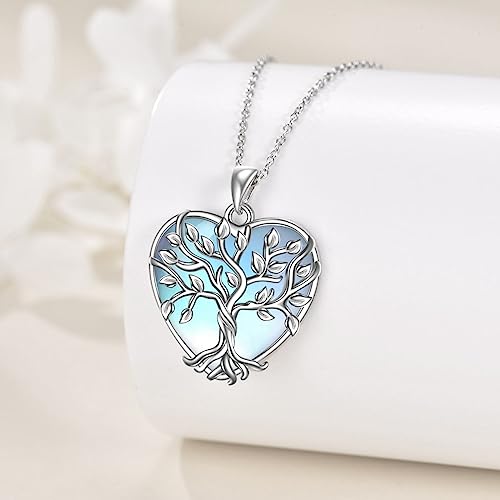 YAFEINI 925 Sterling Silver Moonstone Necklace Filigree Teardrop Pendant Necklace Jewelry for Women Girls - color: L-Heart Tree of Life Moonstone Necklace