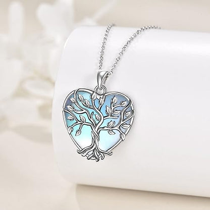YAFEINI 925 Sterling Silver Moonstone Necklace Filigree Teardrop Pendant Necklace Jewelry for Women Girls - color: L-Heart Tree of Life Moonstone Necklace