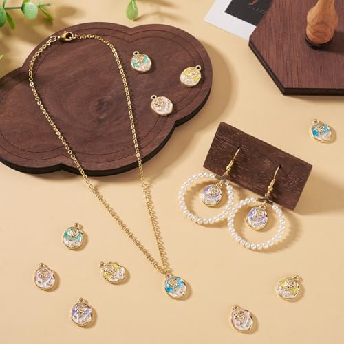 50Pcs Alloy Enamel Rose Flower Charms Golden Plated Rose Charms for Jewelry Making, 16.5x12mm Drop Oil Floral Pendant for DIY Necklace Earring Bracelet Craft Supplies - color: Golden Plated, Oval Flower