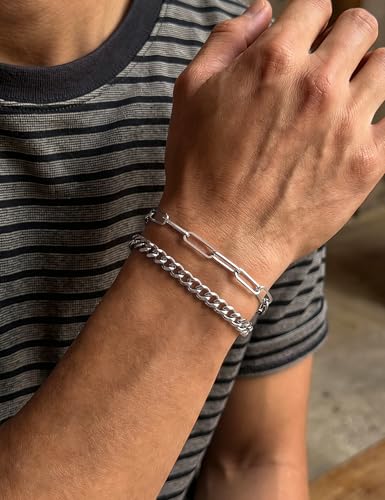 Stainless Steel Bracelet Set for Men, Adjustable Link Chains | Layered stainless steel link chain bracelets with adjustable sizing, designed for daily wear, stacking, and gifts - color: Style2-8 inch