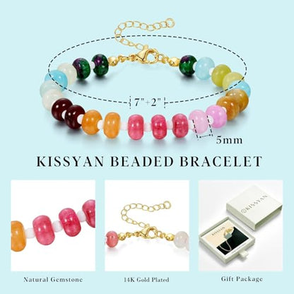 KissYan Beaded Bracelets for Women, Natural Gemstone Boho Bracelet | Colorful Handmade Stone Bead Bracelet for Summer Beach Wear, Dopamine Jewelry Gifts - style: 01-Radiance