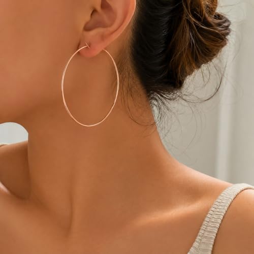 Big Chunky Gold Hoop Earrings for Women Beaded Large Statement Earrings Lightweight Fashion Jewelry Daily Wear Party Gift - color: E2:Rose Gold 5cm