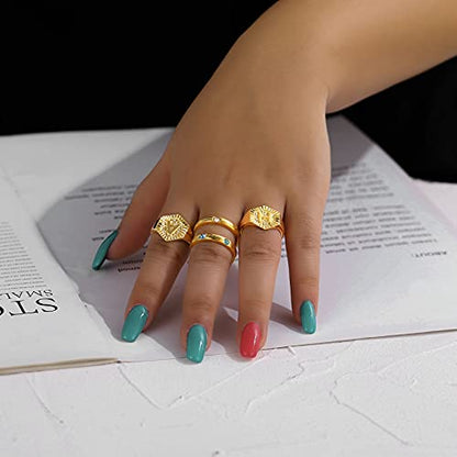 U7 Initial Ring Wedding Band for Men Women 18K Gold Plated Statement Hexagon A-Z Letter Jewelry Personalized Stackable Signet Rings - color: N