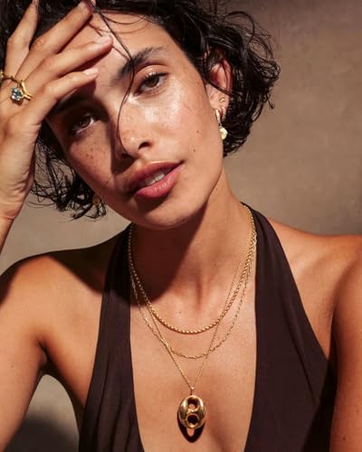 18k Gold Plated Chain Link Necklace for Women, Baroque Pearl/Compass Pendant Necklace - color: Coffee Bean
