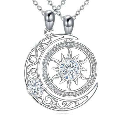Couples Necklace for 2 Sun and Moon Pendant Matching Jewelry Anniversary Birthday Gifts for Couples BFF - color: April&April