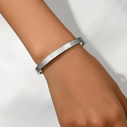Gold Bangle for Women 18K Gold Plated Bamboo Heart Star Labyrinth Bangle Bracelets Dainty Stainless Steel Jewelry Gifts - color: Labyrinth Bangle-White Gold