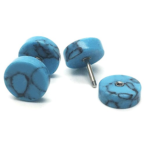 2pcs Marble Stud Earrings Men Women, Steel Cheater Fake Ear Plugs Gauges Illusion Tunnel - color: D-Blue Color, size: Wide:10MM