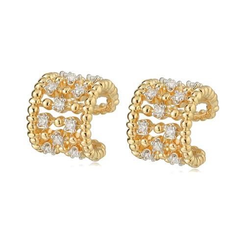 Gold Ear Cuff Earring for Women 14K Gold Plated Cubic Zirconia Non-Pierced Clip on Cartilage Chunky Ear Cuffs Hypoallergenic Jewelry - style: 5cz / pair