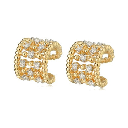 Gold Ear Cuff Earring for Women 14K Gold Plated Cubic Zirconia Non-Pierced Clip on Cartilage Chunky Ear Cuffs Hypoallergenic Jewelry - style: 5cz / pair