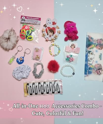 Accessories Combo Pack for Women | Cute Hair Clips, Scrunchies, Bracelets, Keychains & Pouch | Colorful Gift Set for Birthday & Daily Styling
