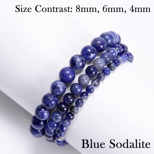 468Handmade Adjustable Natural Gemstone Crystal Bracelet Healing Power Energy Inspirational Gifts with Card for Unisex - color: 08-Blue Sodalite(Wisdom), size: 4mm