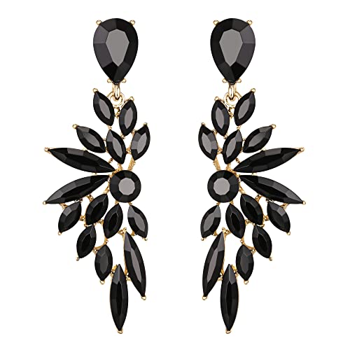 Women's Wedding Bridal Earrings Prom Dangle Earring | Shiny Crystal Teardrop Multi Marquise Cluster for Bride Bridesmaid Bling Jewelry Costume Party Accessories - color: 10-Black