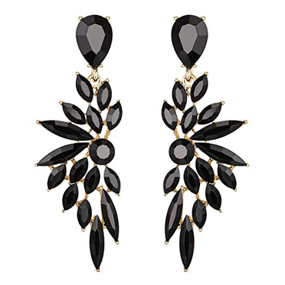Women's Wedding Bridal Earrings Prom Dangle Earring | Shiny Crystal Teardrop Multi Marquise Cluster for Bride Bridesmaid Bling Jewelry Costume Party Accessories - color: 10-Black