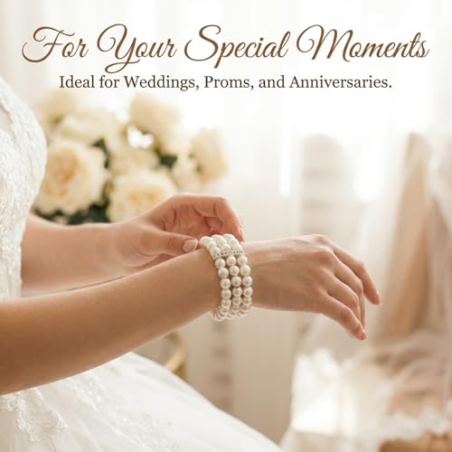 2Pcs Pearl Bracelets for Women, 1920s Vintage Pearl Stretch Bracelet 3-Rows Fake Pearls Bracelet for Women Bridal Wedding Jewelry(White)