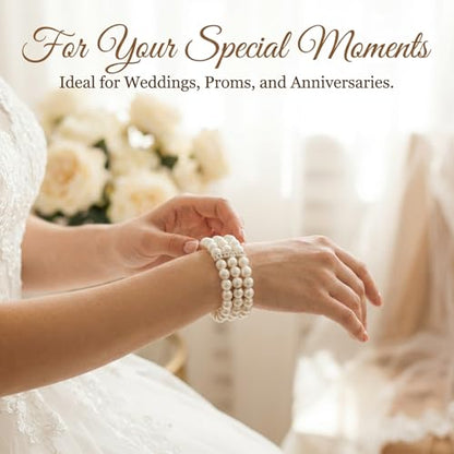 2Pcs Pearl Bracelets for Women, 1920s Vintage Pearl Stretch Bracelet 3-Rows Fake Pearls Bracelet for Women Bridal Wedding Jewelry(White)