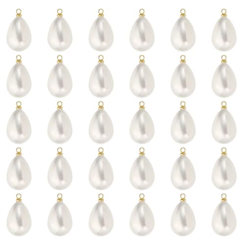 PATIKIL Pearl Charm, 30Pcs Pearl Beads Teardrop Faux Pearl Pendant with Loop for Jewelry Making Bracelets Earrings Necklace - color: Gold, size: 18x13mm