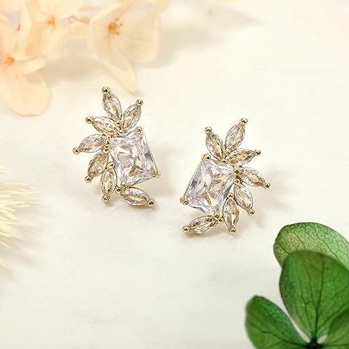 Earrings Holy Stud Earrings for Girls/Women, Sliver Gold Wedding Earrings for Bridesmaids - color: Floral Diamond|Gold
