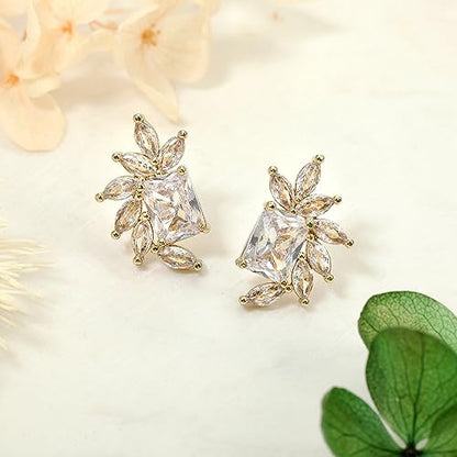 Earrings Holy Stud Earrings for Girls/Women, Sliver Gold Wedding Earrings for Bridesmaids - color: Floral Diamond|Gold