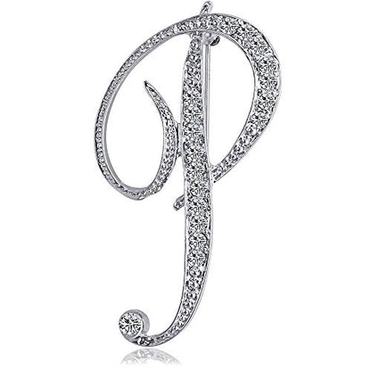 Letter Brooch Pins Initial Rhinestone Brooch for Women Crafts Silvery A-Z - color: Silver P