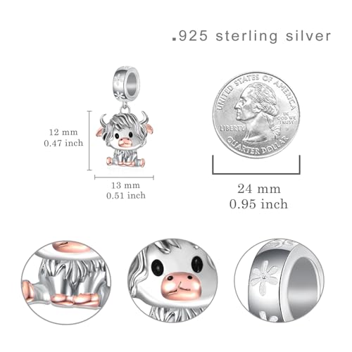 Cute Animals Charms 925 Sterling Silver Highland Cow/Dragon/Axolotl/Raccoon/Whale/Turtle/Cardinal/Hummingbird Charms for Bracelets for Women Cute Animal Charm Beads for Jewelry Making - style: Highland Cow Charm