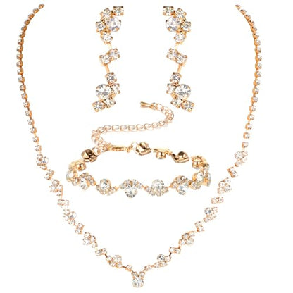Telooco Jewelry for Prom,Silver Necklace for Women Prom, Rhinestone Crystal Necklace Bracelet Earrings Set, Silver Accessories for Women Jewelry for Wedding Party