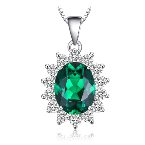 JewelryPalace Princess Diana Kate Middleton Natural Amethyst Citrine Garnet Peridot Topaz Created Ruby Sapphire Simulated Emerald Pendant Necklace for Women, 925 Sterling Silver Gemstone Jewelry Set - color: D-Brass-emerald