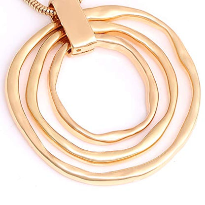 NVENF Long Sweater Chain Double Circle Pendant Necklace Bold Snake Chain Women Statement Necklace - color: E Gold triple