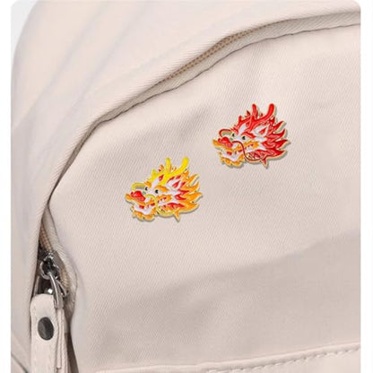 4pcs Chinese Dragon Enamel Lapel Pin Set, Dragon ChineseZodiac Style Traditional Design Red Yellow Pink Blue Green - color: RED