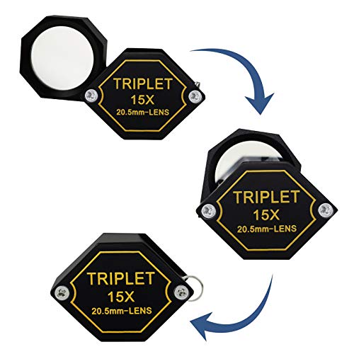 15x Magnifier Jewelry Loupe 20.5mm Triplet Lens Optical Glass Pocket Gem Magnifying Tool for Jeweler, Stamp Philatelist, Coin Numismatic, Achromatic Black Hexagonal Design Kit Set