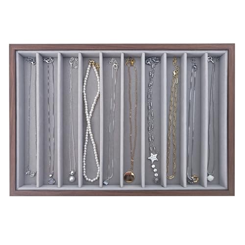 Large Jewelry Trays for Drawers Stackable Velvet Jewelry Display for Vendors Jewelry Drawer Organizer Inserts for Rings Necklace Bracelets Earrings and Studs Earrings (Gray, 10 Grid) - color: Gray, size: 10 Grid