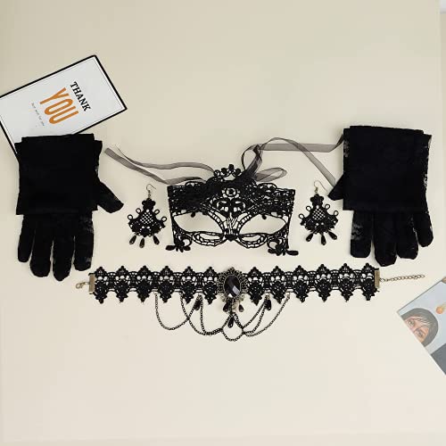 YANCHUN Halloween Gothic Jewelry Set Vampire Accessories Black Choker Necklace Bracelet Earrings Set Witch Cosplay Halloween Costume Accessories - color: Black