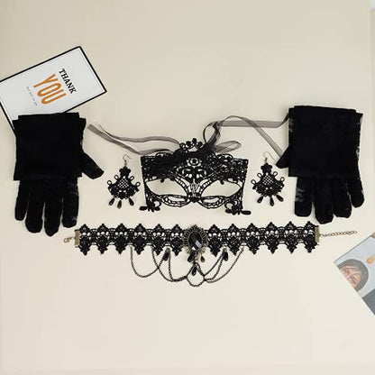YANCHUN Halloween Gothic Jewelry Set Vampire Accessories Black Choker Necklace Bracelet Earrings Set Witch Cosplay Halloween Costume Accessories - color: Black