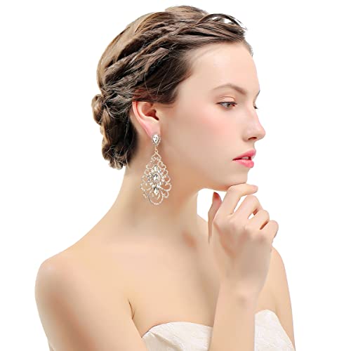 Wedding Teardrop Dangle Earrings Crystal Rhinestone Beaded Chandelier Earrings for Brides Gold - color: D-gold-4