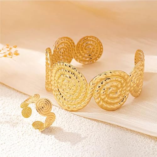 Gold Jewelry Sets for Women Bangle Ring Set Chunky Bangle Bracelet And Ring Statement Jewelry Set for Women - style: Gold-E