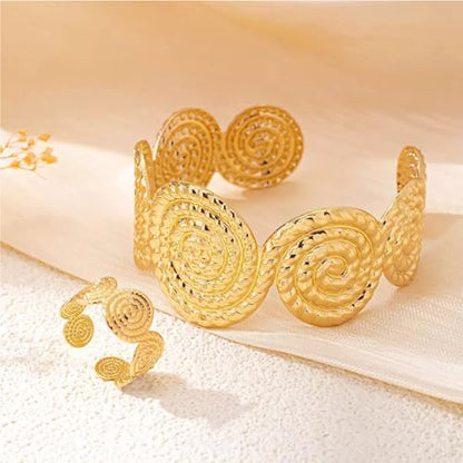 Gold Jewelry Sets for Women Bangle Ring Set Chunky Bangle Bracelet And Ring Statement Jewelry Set for Women - style: Gold-E