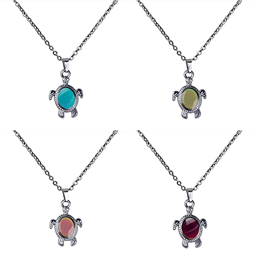 Temperature Sensing Color Changing Pendant Necklace Love Heart Butterfly Turtle Dolphin Moon Star Mood Necklace for Girl Women Gift - color: Turtle